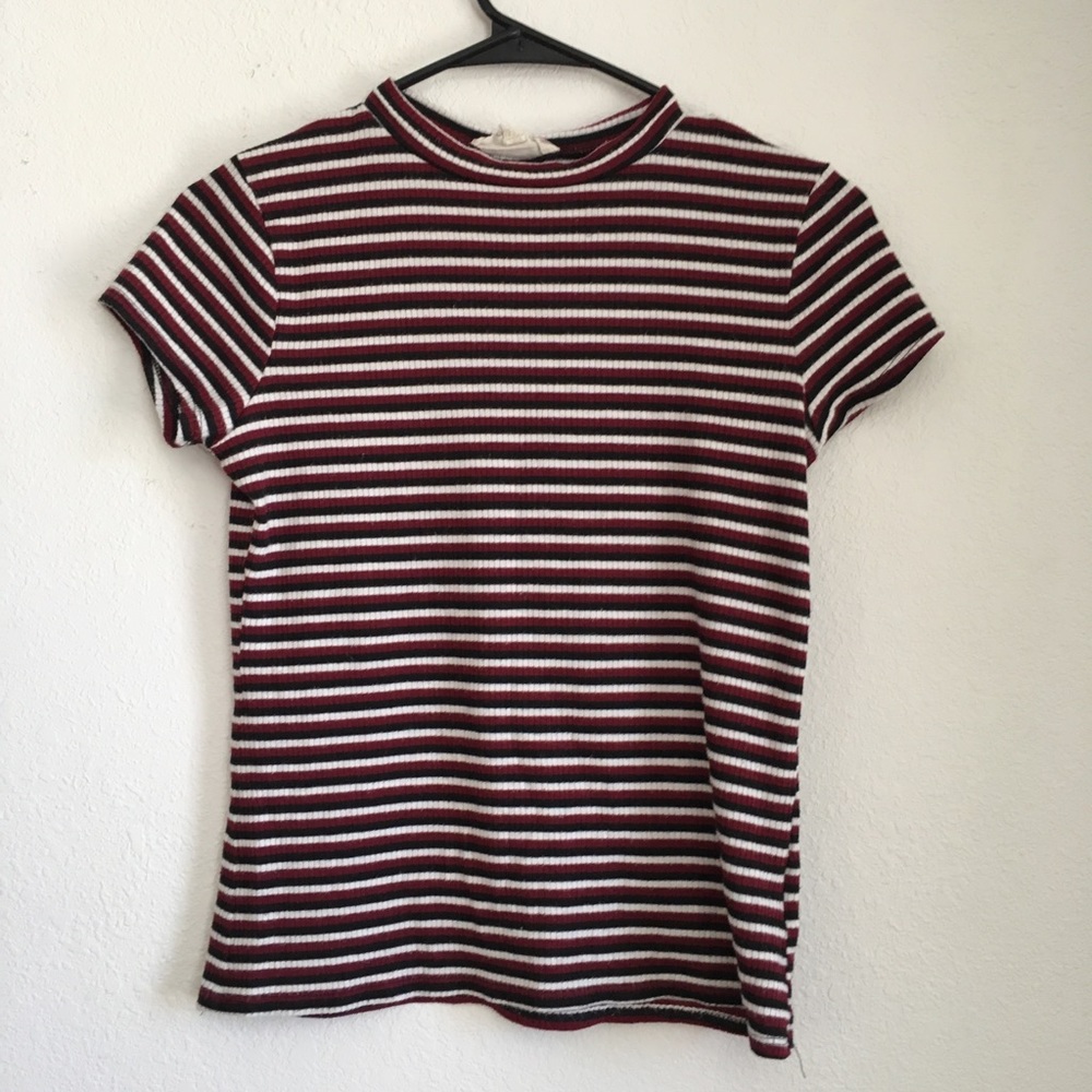 Maroon, black, red striped (small)turtleneck shirt
